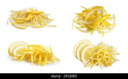 Set with lemon zest on white background Stock Photo