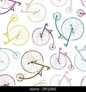 Seamless pattern with colorful retro bicycles. Vector background with bikes. Stock Vector