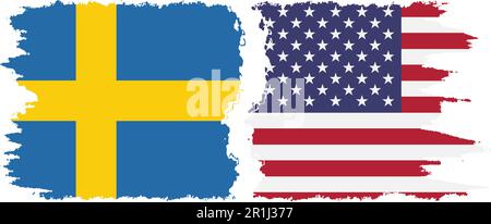United States and Sweden grunge flags connection, vector Stock Vector