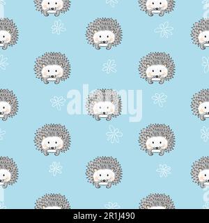 Seamless pattern with cute watercolor hedgehogs. Vector kids background. Stock Vector
