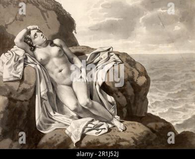 Andromeda, in Greek mythology the wife of Perseus and the daughter of the Ethiopian king Cepheus and Cassiopeia, chained to the rock, after a painting by Christoffer Wilhelm Eckersberg (January 2, 1783 - July 22, 1853), Historical, digitally restored reproduction from a 19th century original  /  Andromeda, in der griechischen Mythologie die Gattin des Perseus und die Tochter des äthiopischen Königs Kepheus und der Kassiopeia, angekettet an den Felsen, nach einem Gemälde von Christoffer Wilhelm Eckersberg (2. Januar 1783 - 22. Juli 1853), Historisch, digital restaurierte Reproduktion von einer Stock Photo