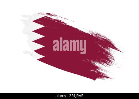 Qatar flag with stroke brush painted effects on isolated white background Stock Photo