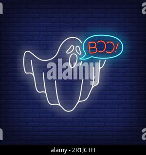 Ghost saying boo neon sign Stock Vector