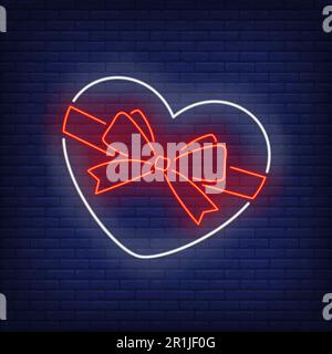 Heart shaped box neon sign Stock Vector