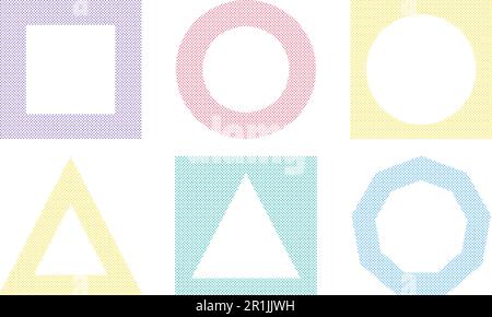 Colorful square, circle, triangular, polygonal frame elements set with doodle lines. Editable vector template for card, invitation, social media post, Stock Vector