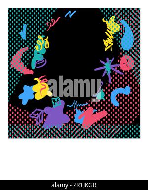 Black presentation template. Textured hand drawn dots and lines frame. Editable vector template for card, invitation, social media post, poster, mobil Stock Vector