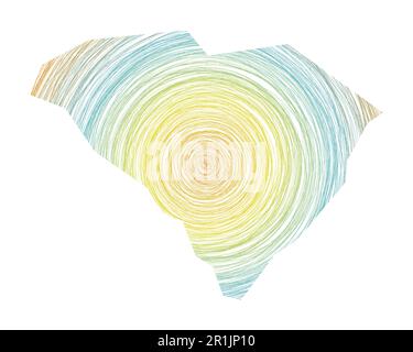 North Carolina map in round isometric style with triangular 3D flag of ...