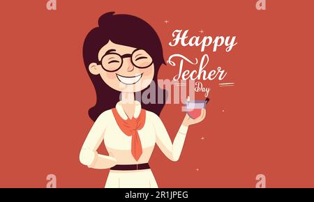 A madam enjoying happy teacher day with a cup of coffee vector illlustration Stock Vector