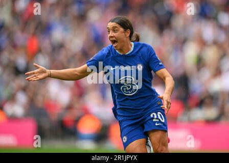 London, UK. 14th May, 2023. 14 May 2023 - Chelsea v Manchester United - Vitality Women's FA Cup - Final - Wembley Stadium Chelsea's Sam Kerr celebrates scoring her winning goal during the Vitality Women's FA Cup final match at Wembley Stadium, London. Picture Credit: Mark Pain/Alamy Live News Stock Photo