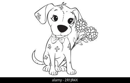 A cute dog line art coloring pages for adults. Stock Vector