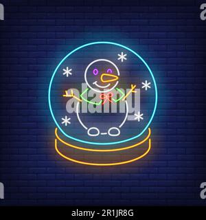 Snowman in snow globe neon sign Stock Vector