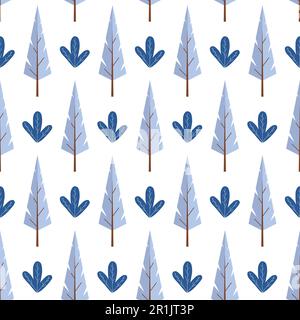 Minimalistic pattern with winter trees and bushes. Vector illustration isolated on white background. New Year design. Stock Vector