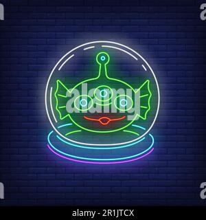Funny alien head in glass helmet neon sign Stock Vector