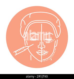 Harmonization of the profile with a filler color line illustration. Hyaluronic injection. Cosmetology skin care concept. Stock Vector
