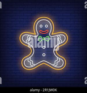 Gingerbread man neon sign Stock Vector