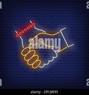 Man and woman handshake neon sign Stock Vector