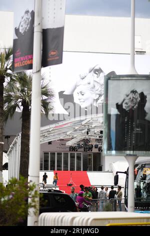 Cannes, France. 14th May, 2023. Preparations for the 76th Cannes International Film Festival, Palais des Festivals et des Congres, La Croisette, Cannes, France on May 14, 2023. (Photo by Lionel Urman/Sipa USA) Credit: Sipa USA/Alamy Live News Stock Photo