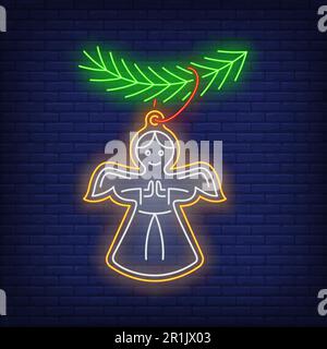 Christmas angel cookie neon sign Stock Vector
