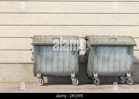 Metal garbage contaner or refuse trash bin isolated on white. 3d illustration Stock Photo