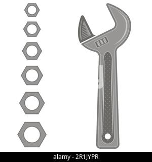 Vector adjustable wrench glyph icon, tool and repair, monkey wrench sign Stock Vector
