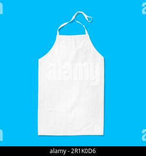 Top up up view white apron isolated on blue background. suitable for your design project. Stock Photo