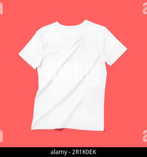 Top up up view white v neck t shirt isolated on red background. suitable for your design project. Stock Photo