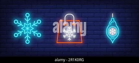 December holidays neon sign set Stock Vector