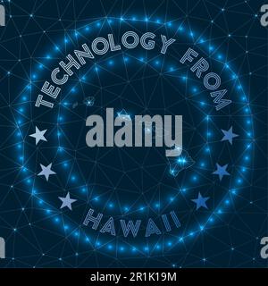 Technology From Hawaii. Futuristic geometric badge of the island. Technological concept. Round Hawaii logo. Vector illustration. Stock Vector