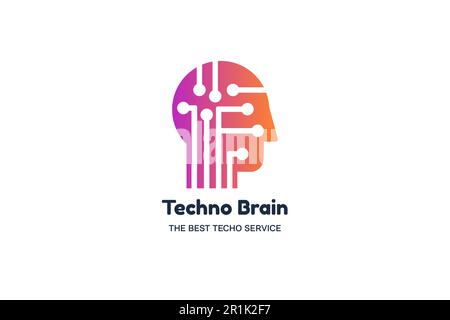 Techno brain vector banner template. Corporate identity. IT company minimalistic logotype concept Stock Vector