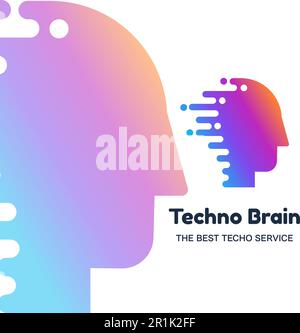 Techno brain vector banner template. Corporate identity. IT company minimalistic logotype concept Stock Vector