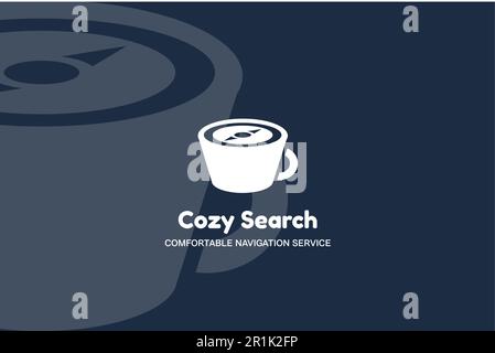 Cup with Compass Cozy Search Multimedia Style Logo. Comfortable Navigation Service Modern Creative Idea Symbol. Innovation Technology Stylized Design Stock Vector