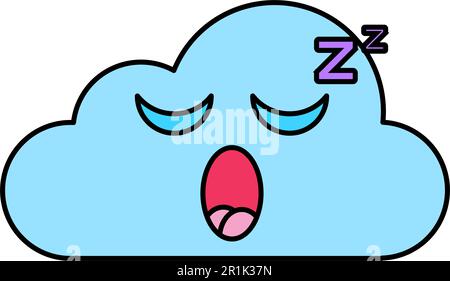 Sleeping cloud emoji outline illustration. Tired, dreaming emoticon. Social media cartoon sticker Stock Vector