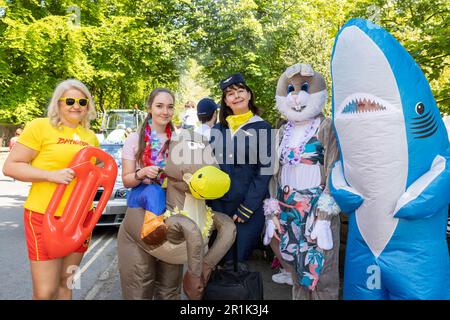 Lymm May Queen and Rose Queen 2023. Group of women pose in fancy dress Stock Photo
