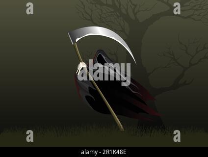 Illustration of a grim reaper in the dark night Stock Vector