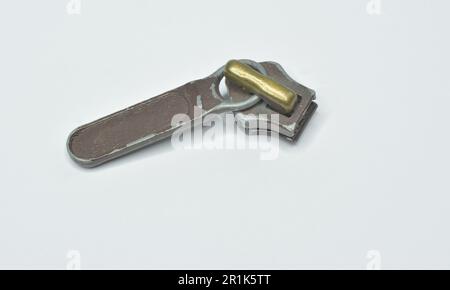 Zip Slider  and Puller isolated on gray background Stock Photo
