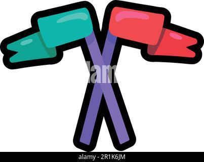 Flags flat color illustration. Competition, contest sticker. Race, match hand cartoon design element Stock Vector