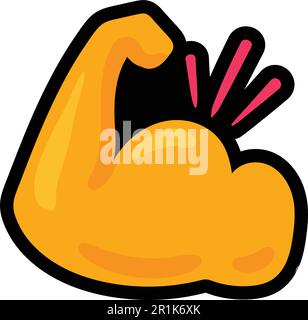 Biceps flat color illustration. Champion, winner clipart. Power, strength hand drawn patch, sticker Stock Vector