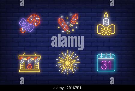 December holidays neon sign set Stock Vector