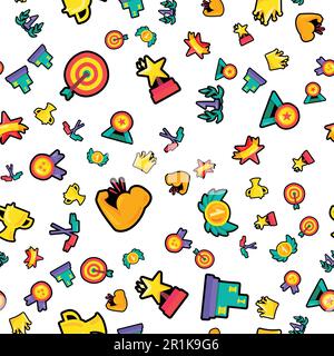 Awards seamless color vector pattern. Falling trophies, medals, rewards, prizes Stock Vector