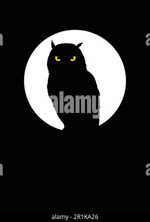 Simple silhouette of an owl on full moon Stock Vector