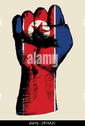Sketch illustration of a fist with North Korea insignia Stock Vector