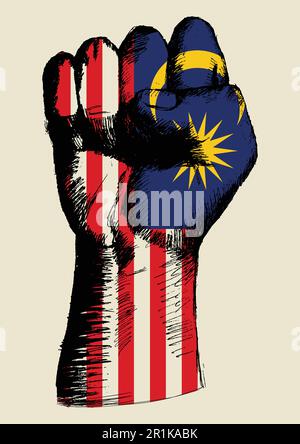 Sketch illustration of a fist with Malaysia insignia Stock Vector