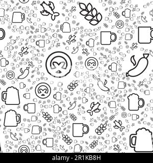 Beer and snacks linear seamless pattern. Oktoberfest treats texture. Textile, wrapping paper design Stock Vector