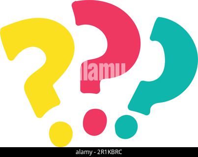 Question marks cartoon multicolor illustration. FAQ, help. Interrogation signs hand drawn element Stock Vector