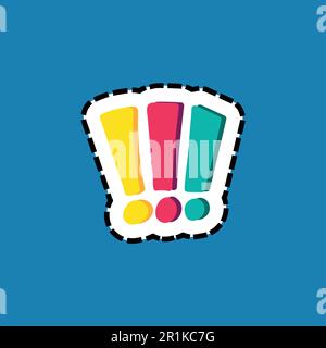 Exclamation marks stitched frame flat color illustration. Error dash line hand drawn design element Stock Vector