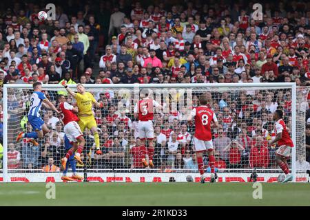 London, UK. 14th May, 2023. Aaron Ramsdale of Arsenal punches the ball during the Premier League match between Arsenal and Brighton and Hove Albion at the Emirates Stadium, London, England on 14 May 2023. Photo by Joshua Smith. Editorial use only, license required for commercial use. No use in betting, games or a single club/league/player publications. Credit: UK Sports Pics Ltd/Alamy Live News Stock Photo