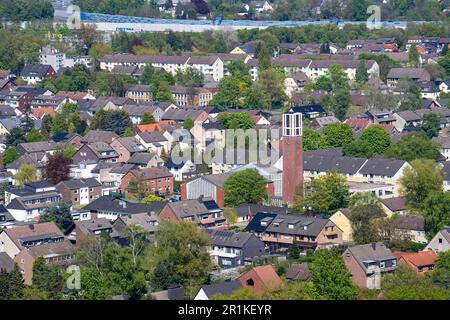 Church of the Catholic Parish of St. Pius, Church of St. Barbara, residential area in Recklinghausen Hochlarmark, NRW, Germany, Stock Photo