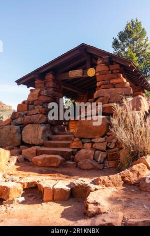 Three Mile Rest House along the Bright Angel Trail. Grand Canyon National Park, Arizona, USA. Stock Photo