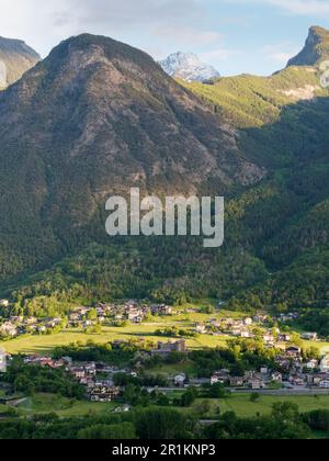 The town of Fenis and its Castle in the Aosta Valley region NW Italy ...