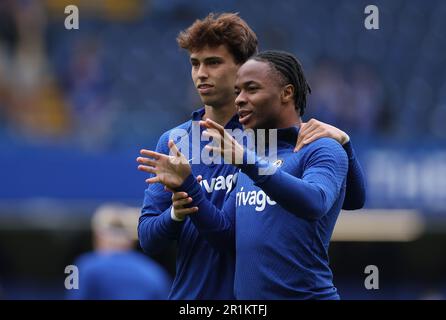 London, UK. 13th May, 2023. Joao Felix of Chelsea and Raheem Sterling of Chelsea during the warm up before the Premier League match at Stamford Bridge, London. Picture credit should read: Paul Terry/Sportimage Credit: Sportimage Ltd/Alamy Live News Stock Photo
